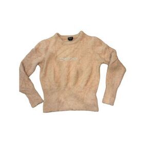 bebe pink sweater logo embellished Rhinetone y2k fuzzy Xlarge